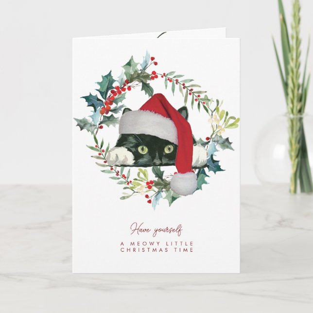 Cute Cat Meowy Christmas holiday card (Front)