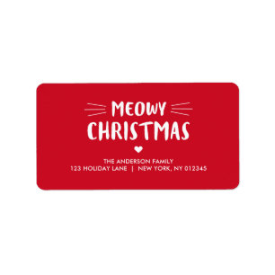 Cute Cat Meowy Christmas   Holiday Label