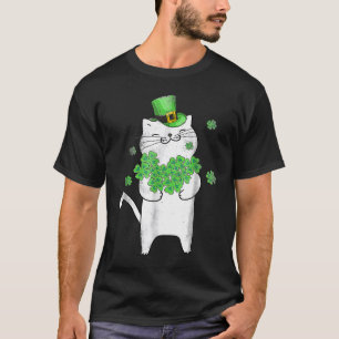 Cute Cat Meowy Kitten Lucky Shamrock Irish St Patr T-Shirt