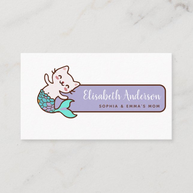 Cute Cat Mermaid Meowmaid Mummy Calling Play Date  Business Card (Front)