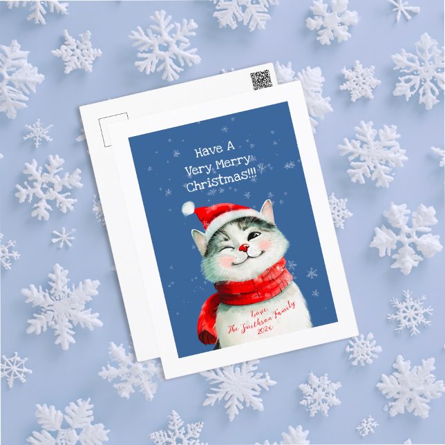 Cute Cat Merry Christmas Post Card (Cute Cat Merry Christmas Post Card)