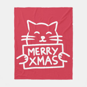 Cute Cat Merry Xmas Fleece Blanket