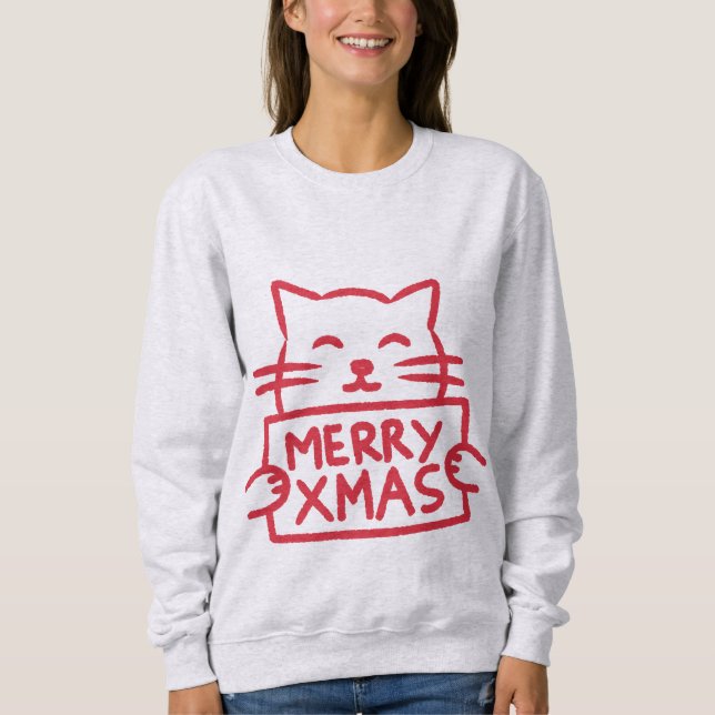 Cute Cat Merry Xmas Sweatshirt (Front)