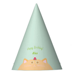 Cute Cat Mint Green Birthday Party Hat