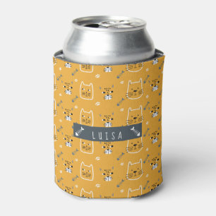 Cute Cat Modern Pattern Can Cooler