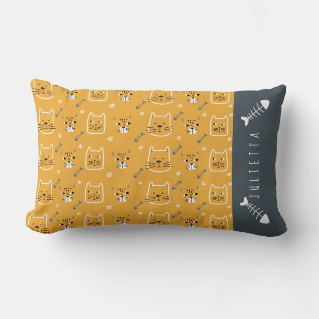 Cute Cat Modern Pattern Name Lumbar Cushion (Front)
