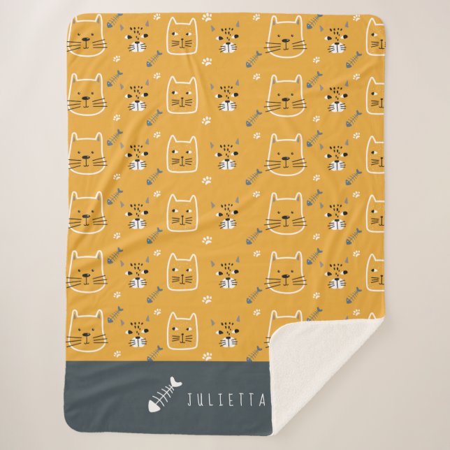 Cute Cat Modern Pattern Name Sherpa Blanket (Front)