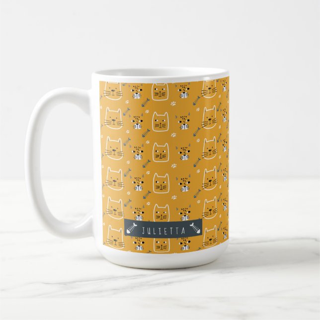 Cute Cat Modern Pattern Personalised Coffee Mug (Left)