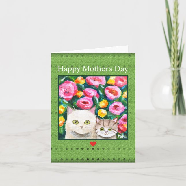 Cute Cat mom and kitten happy Cat lover mother day Card (Front)