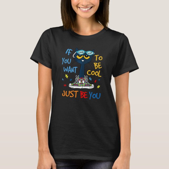 Cute Cat Mom Be Kind Autism Awareness Special Educ T-Shirt (Front)