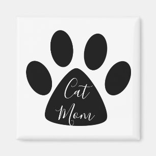 Cute Cat Mom Black Pawprint Magnet
