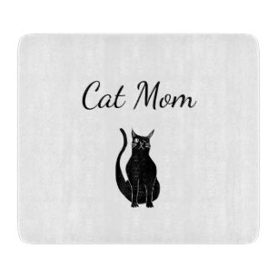 Cute Cat Mom Black White Winking Kitty Cartoon   Cutting Board
