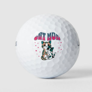 Cute Cat Mom Illustration Cozy Feline Art Golf Balls