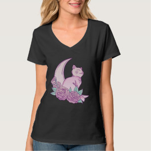 Cute Cat Moon Roses Pink Animal Fur Cool Purr Bree T-Shirt