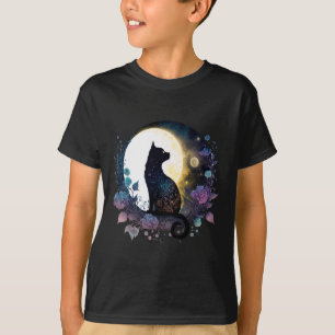Cute Cat Motif Cat In Moonlight Cat T-Shirt