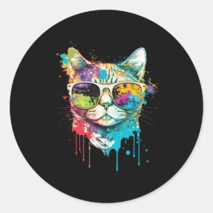 Cute Cat Motif Pop Art Cat  Classic Round Sticker