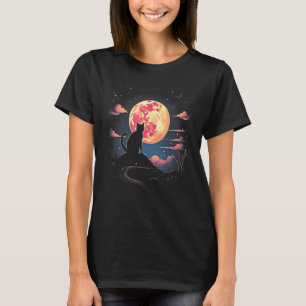Cute Cat Motifs Cat With Moon Night Space Cat Des T-Shirt