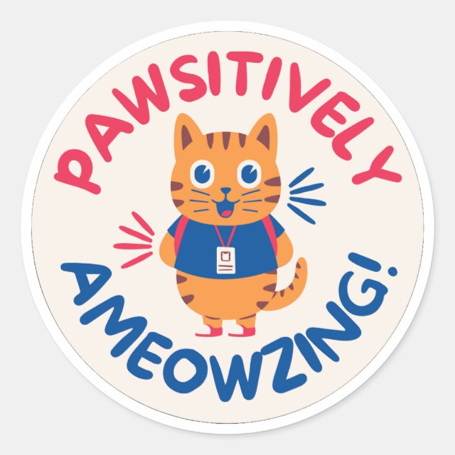 Cute Cat Motivational Round sticker (Front)