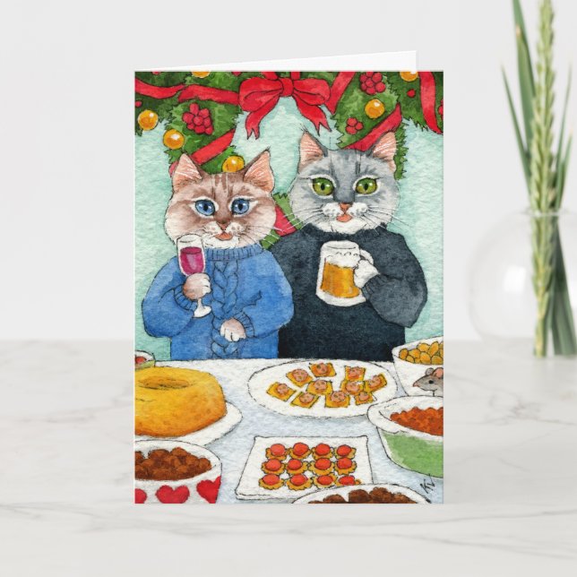 Cute Cat Mouse Christmas card or invitation (Front)