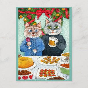 Cute cat, mouse Christmas party postcard
