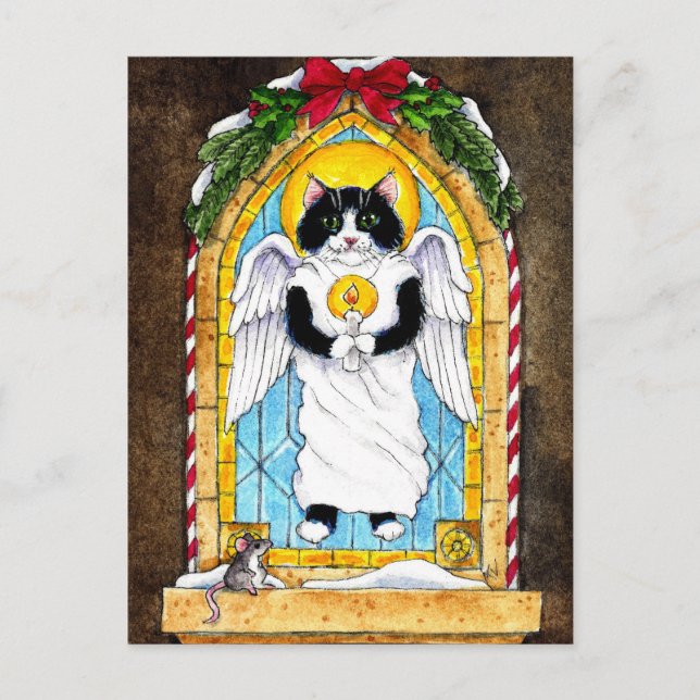 Cute Cat Mouse Christmas postcard (Front)