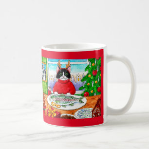 Cute cat mouse fish Christmas holiday mug