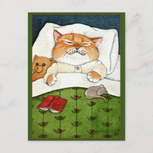 Cute cat, mouse, teddy bear Christmas postcard