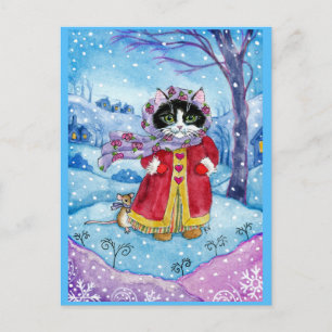 Cute Cat Mouse Winter Valentine's Day postcard