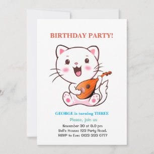Cute Cat & Multicolored Balloons Birthday Invitati Invitation