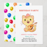 Cute Cat & Multicolored Balloons Birthday