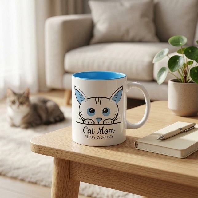 Cute Cat Mum Coffee Mug (Cute cat mom coffee mug styled in a refined premium lifestyle setting)