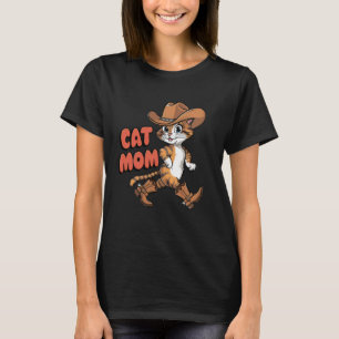 Cute Cat Mum Hat Boots Cowgirl Western Country Cow T-Shirt