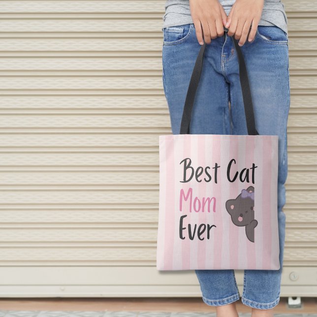 Cute Cat Mum Pink Bow Kawaii Design Tote Bag (Creator Uploaded)