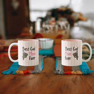 Cute Cat Mum Pink Bow Kawaii Design Two-Tone Coffee Mug
