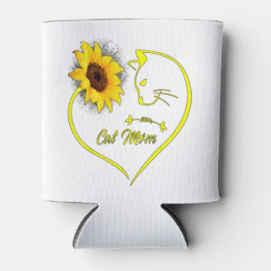 Cute Cat Mum Sunflower Heart Love Mothers Day Gift Can Cooler