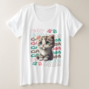 Cute Cat Mum T-Shirt with Adorable Kitten Plus Size T-Shirt