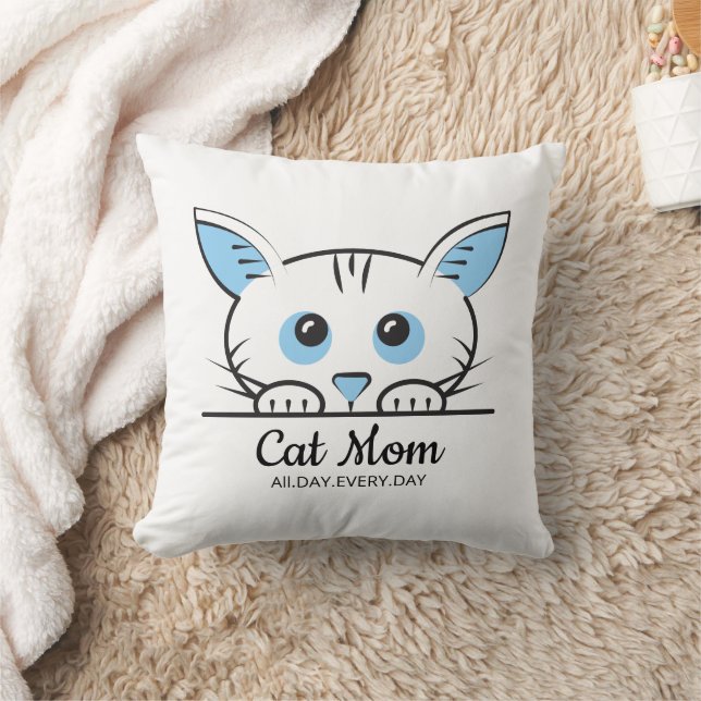 Cute Cat Mum Throw Pillow (Blanket)
