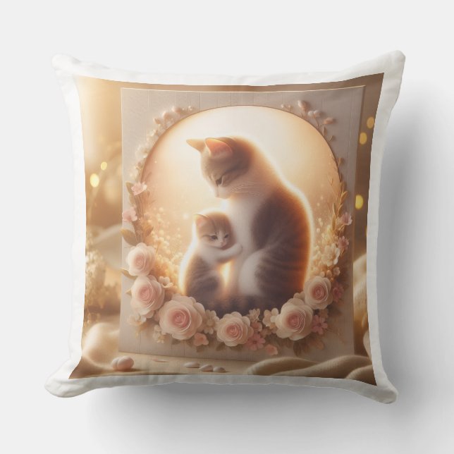 Cute Cat Mum Throw Pillow – Mother’s Day Gift (Front)