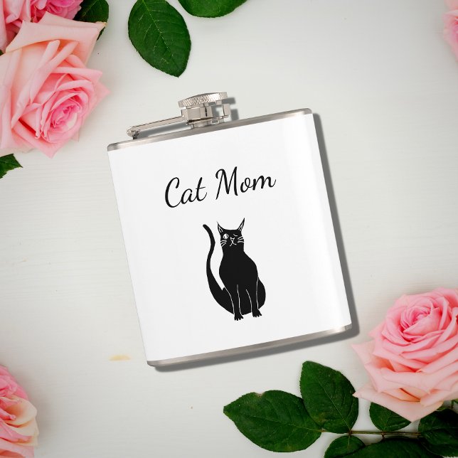 Cute Cat Mum Winking Black White Kitty Cartoon   Hip Flask (Creator Uploaded)