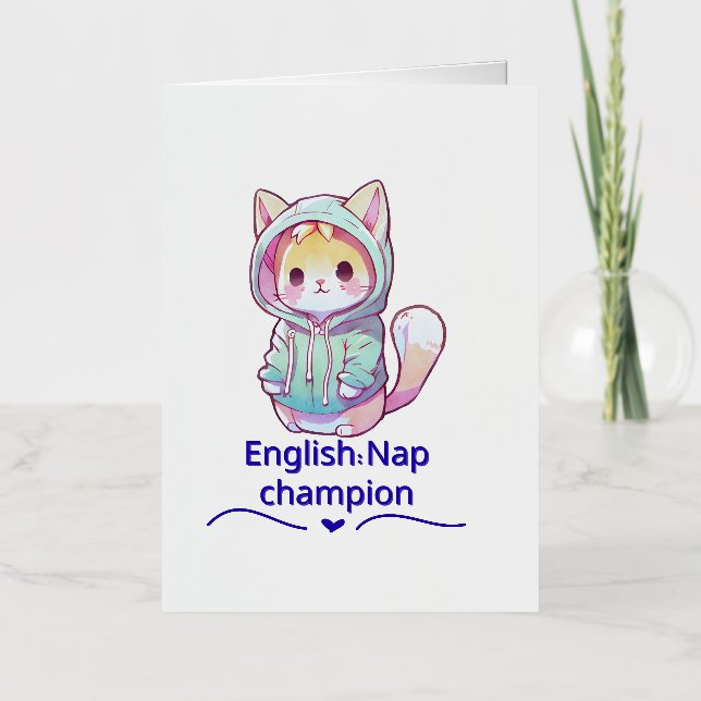 Cute Cat Nap Champion Too T-Shirt Foil Greeting Card (Front)