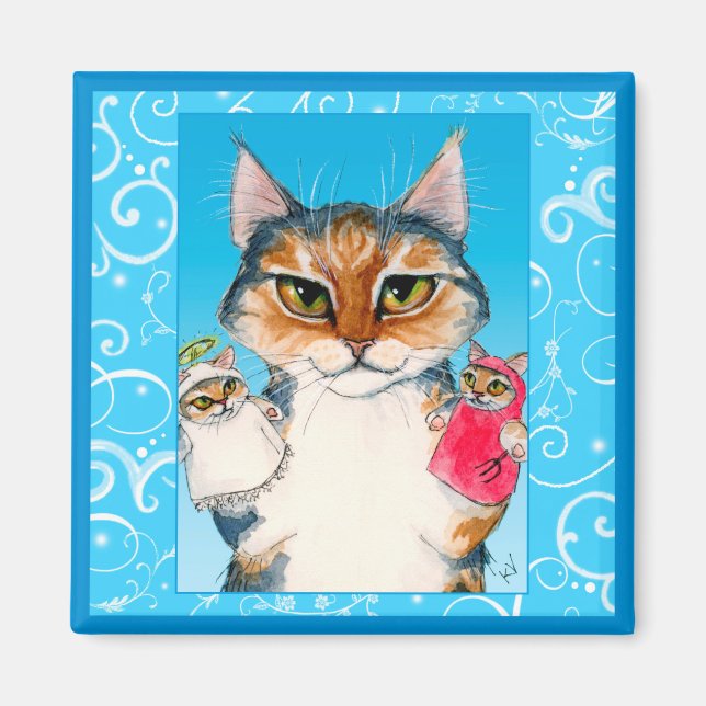 Cute cat naughty or nice magnet (Front)