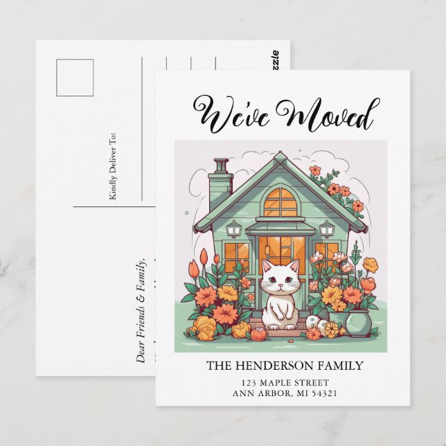 Cute Cat New Home Moving Announcement Postcard (Front/Back)