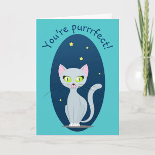Cute Cat night sky Cartoon Funny text Custom colou Card