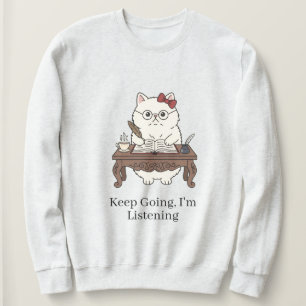 Cute Cat Note Taker Glasses Bow Writing Design Sweatshirt