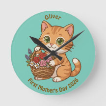 Cute Cat Nursery Wall Clock: Baby Gift