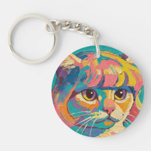 Cute Cat Oil Painting (#5) Key Ring