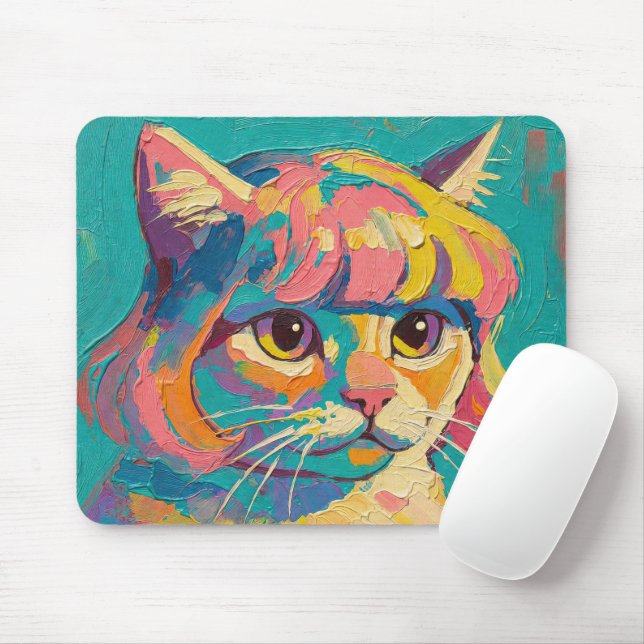 Cute Cat Oil Painting (#5) Mouse Pad (With Mouse)