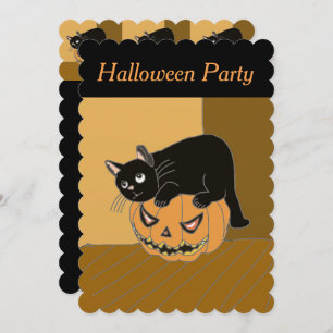 Cute Cat on a Pumpkin Halloween invitation. Invitation
