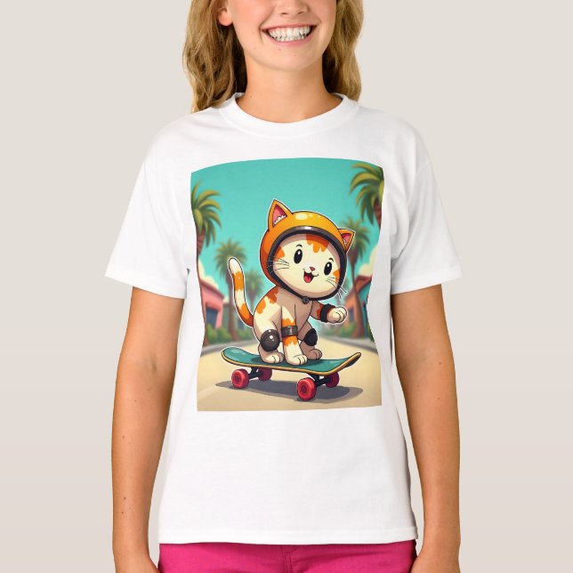 Cute cat on a skateboard T-Shirt (Front)
