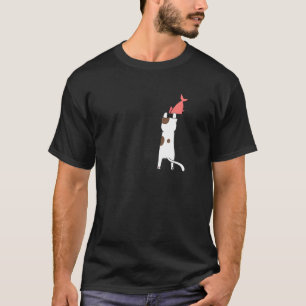 Cute Cat On Chest Pocket With Fish T-Shirt